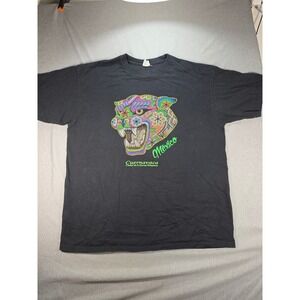 Yazbek Mens XL Mexico Cuernavaca Jaguar Huichol Art T-Shirt Black Cotton Tee Y2K